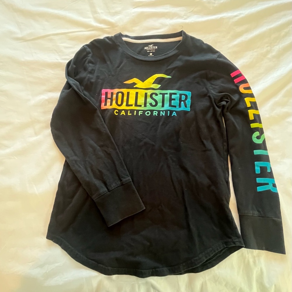Hollister Black Tee with Rainbow Logo